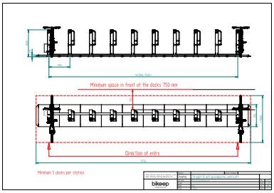 Linje layout med dækpladeng af 10 cykler