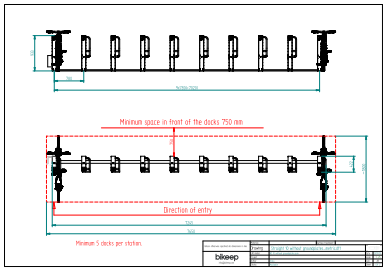 Linje layout til sikker parkering af 10 cykler