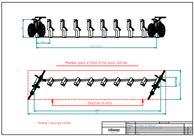 Skråtstillet layout til sikker parkering af 10 cykler