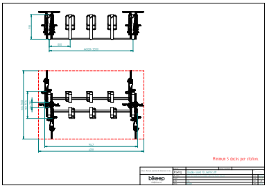 Dobbelt sidet layout til sikker parkering af 10 cykler