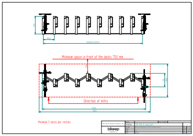 Zig-zag layout til sikker parkering af 10 cykler