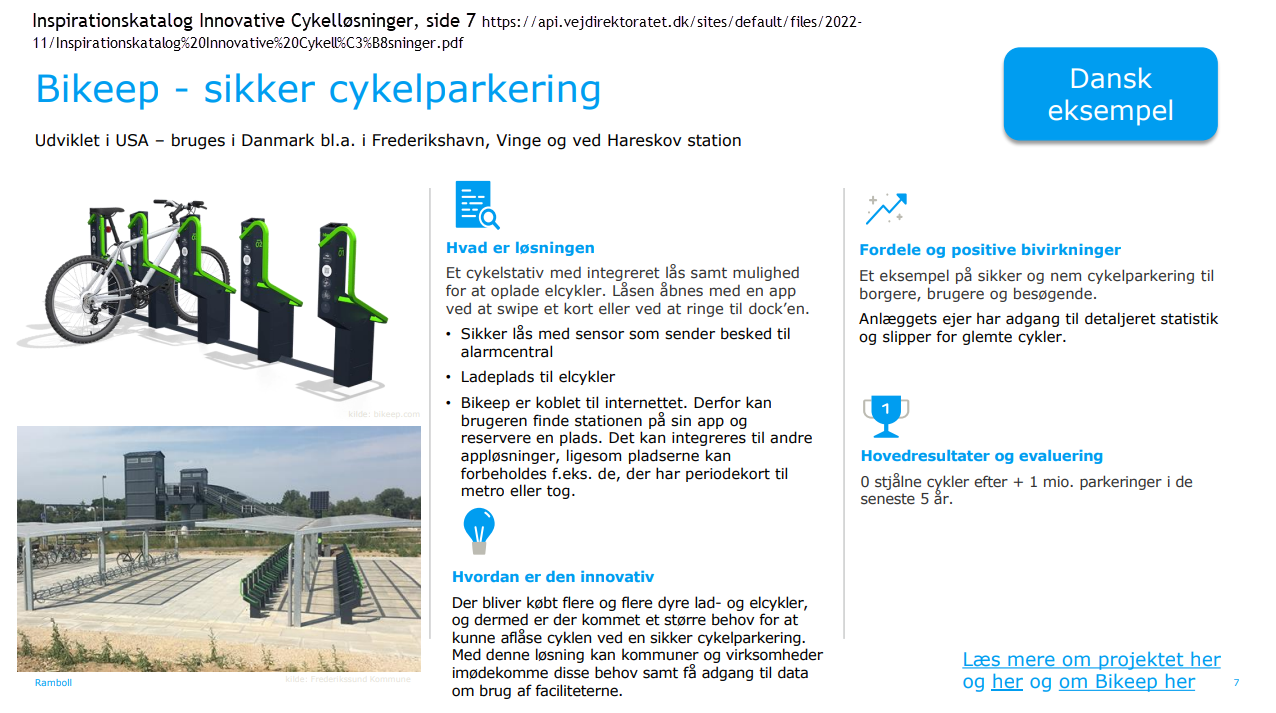 Omtale af Bikeep i inspirationskatalog over innovative cykelløsninger